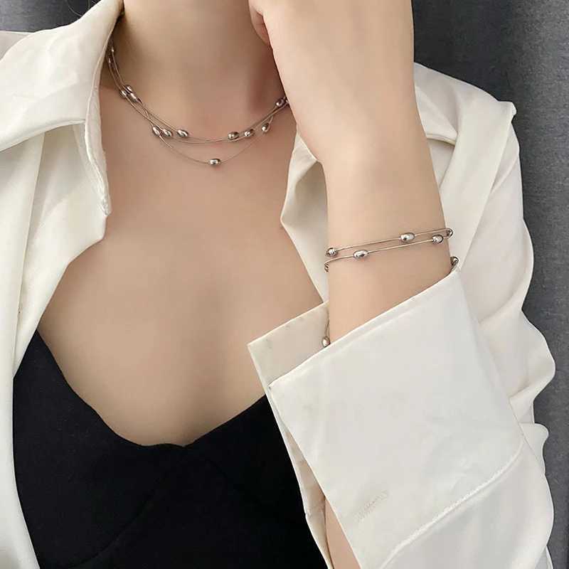 EILIECK New Stainless Steel Metal Multilayer Stacked Chain Necklace for Womens Fashion Waterproof Jewelry Set Y250408