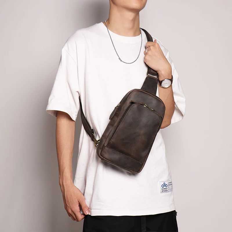 Mens leather camisole bag chEST bag handmade shoulder cross body daily bag fAshionable waist bag Leathfocus Z250407