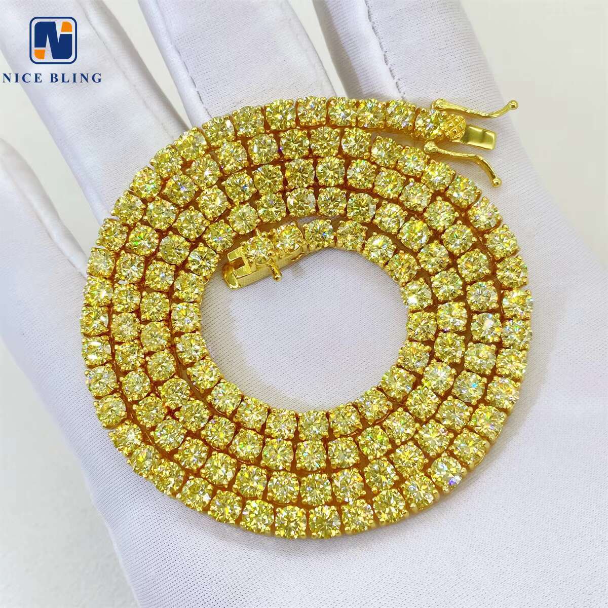 Bling HipHop Jewelry Yellow Tennis Chain Iced Out VVS Moissanite Diamond 4mm Colorful Tennis Fashion Jewelry Necklaces