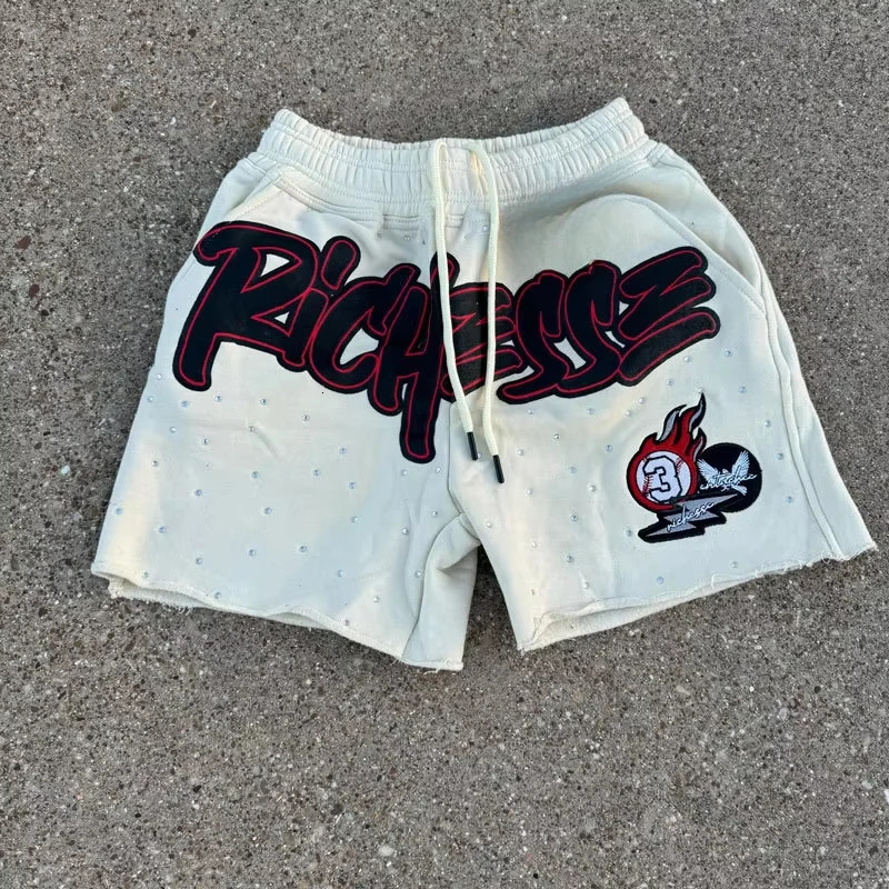 American INS letter printing mens sports shorts fashion streetwear Rhinestone mens clothing casual sports pants 250402