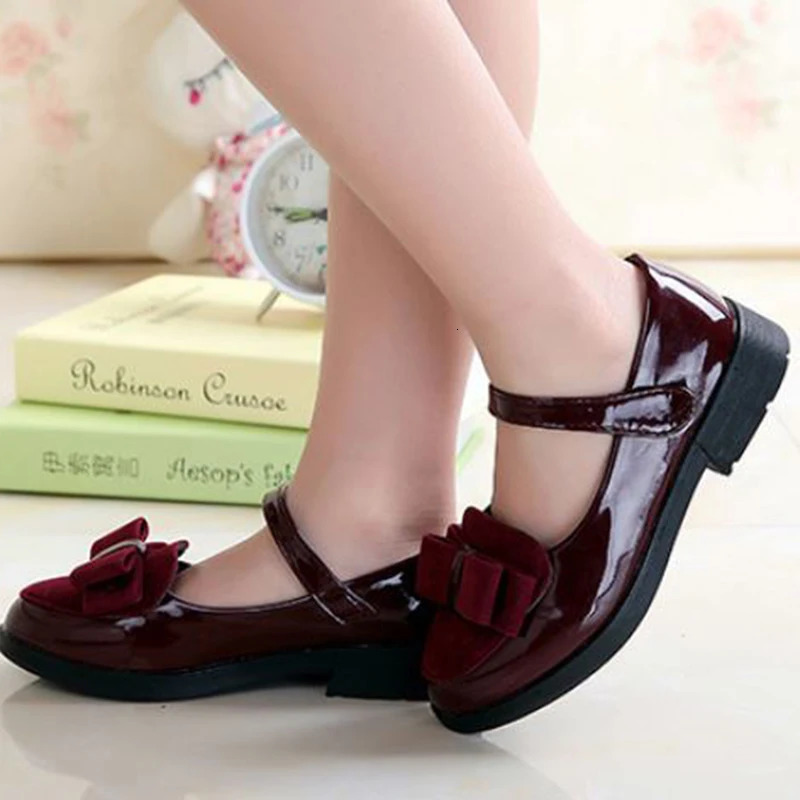 Children Synthetic Leather Mary Jane Little Girl Princess Shoes Soft Soled Bow Single Shoes 250407