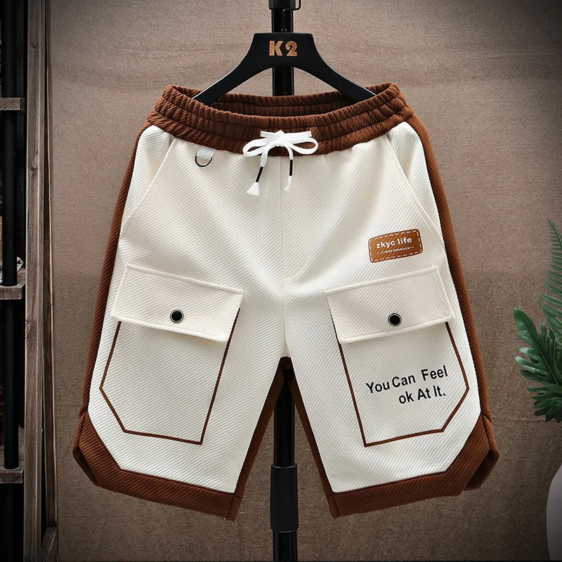 Summer running shorts for mens casual jogging sports shorts patch work drawstring loose sports shorts 250402