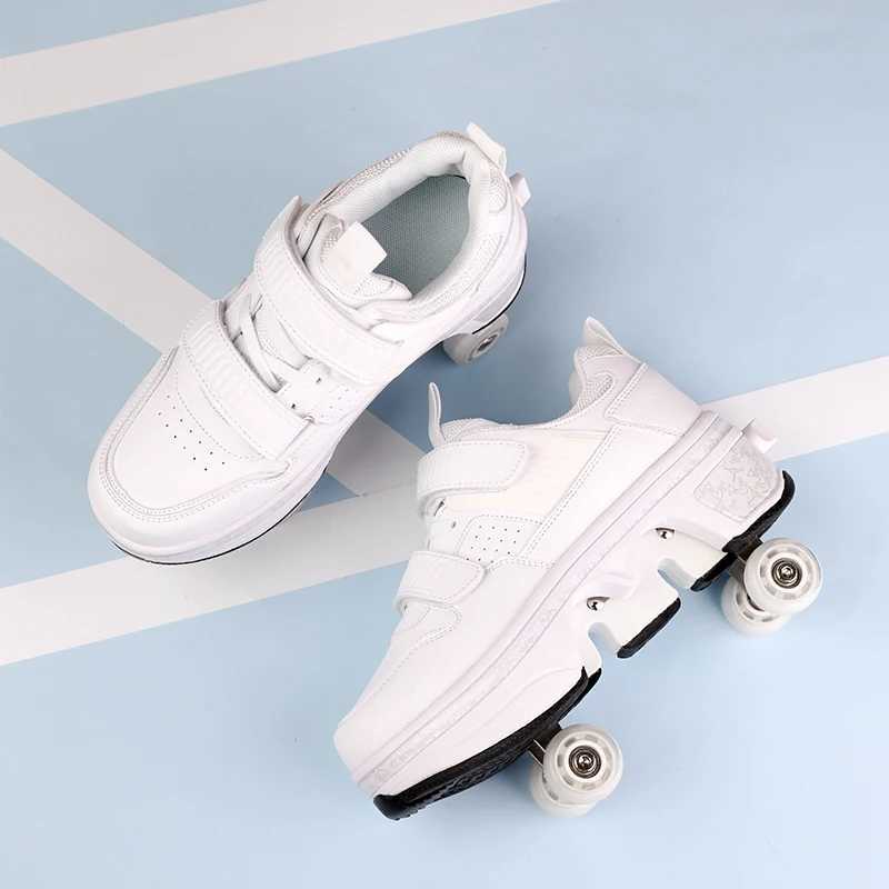 Childrens roller sports shoes with 4-wheel skateboard adult running and parkour shapeshifting shoes W250407