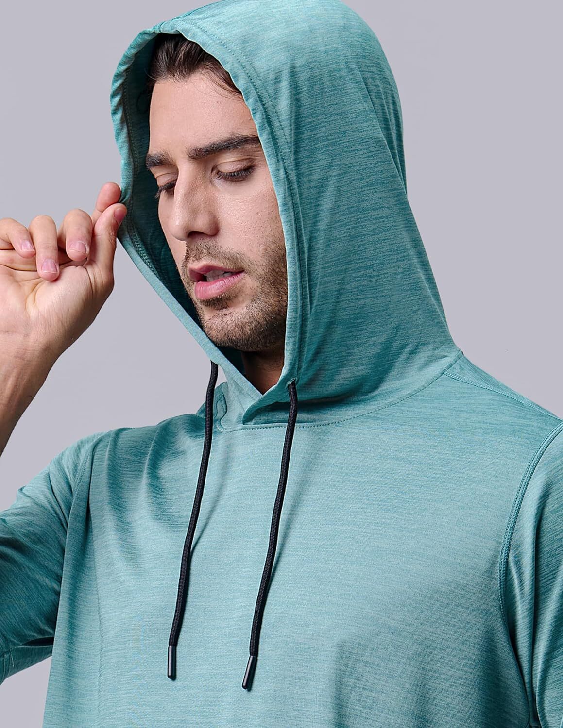 3-piece set: Men's lightweight short sleeved exercise hoodie, sports dry hooded T-shirt, suitable for running in the gym