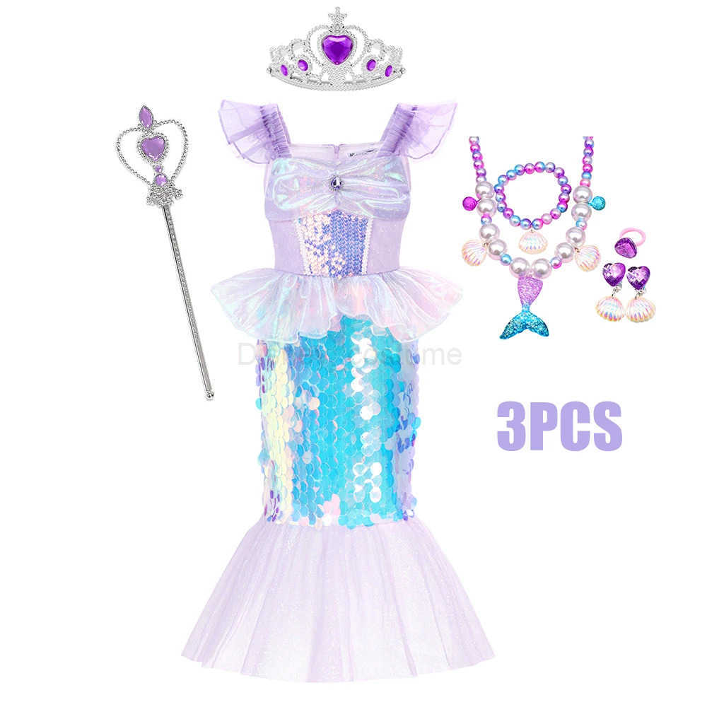 Disney Mermaid Costume Princess Kids Purple Dress For Girls Cosplay Children Clothing Fancy Carnival Birthday Party Mermaid Dress X250408