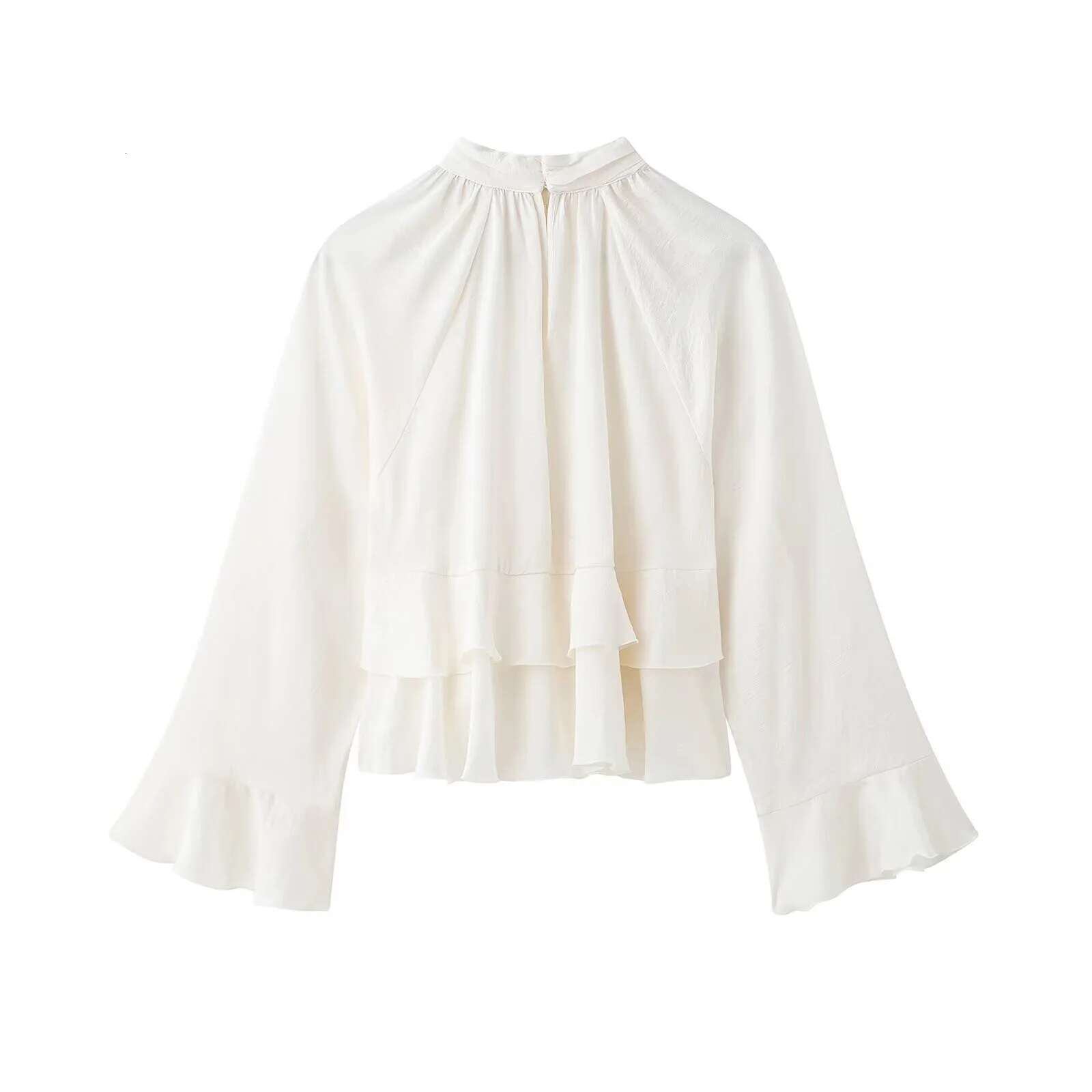 Spring And Summer Women's Hot Girl Style Loose Layered Decorative Ruffled Stand Collar Long Sleeve Shirt