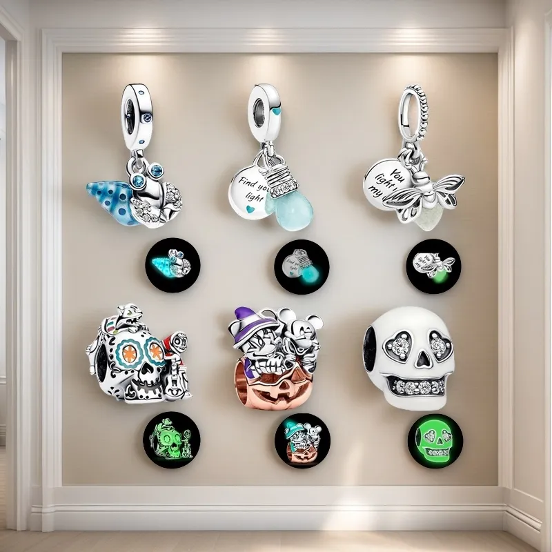 2025 New Jewelry Nightlight Hanging Firefly S Silver Charm Is Suitable for Bracelet DIY Fashion Jewelry