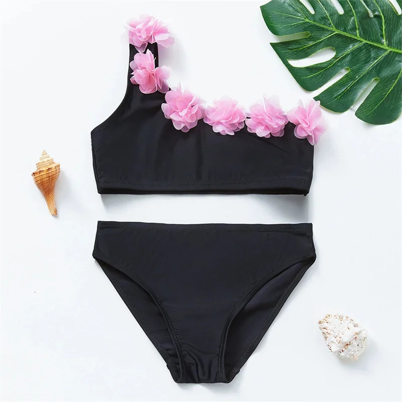 Childrens Swimwear Set Girls Lace Bikini Suit Kids Flowers Split Swimsuit 2 Pieces Summer Seaside Beachwear 3-12 Years 250407