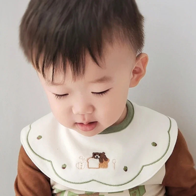 3Pcs Waterproof INS Korean Baby Cotton Bibs Cartoon Embroidery Burp Cloths Boys Girls Care Saliva Towel Kids Accessories 250407