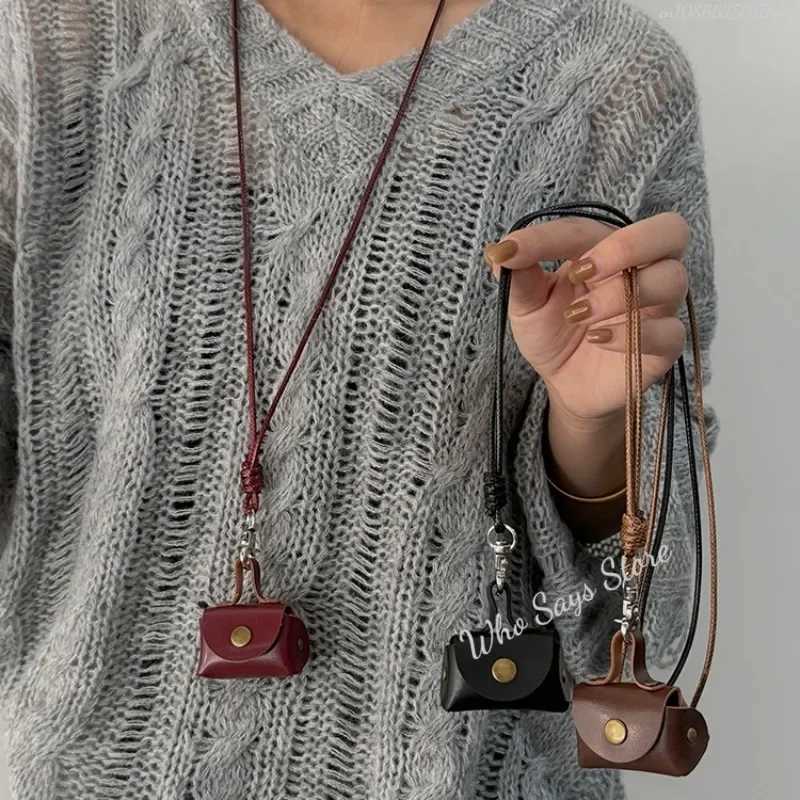New Leather Hanging Neck Coin Purse Necklace Gifts Pendant Headphone Bag Long Sweater Chain WomenC250407
