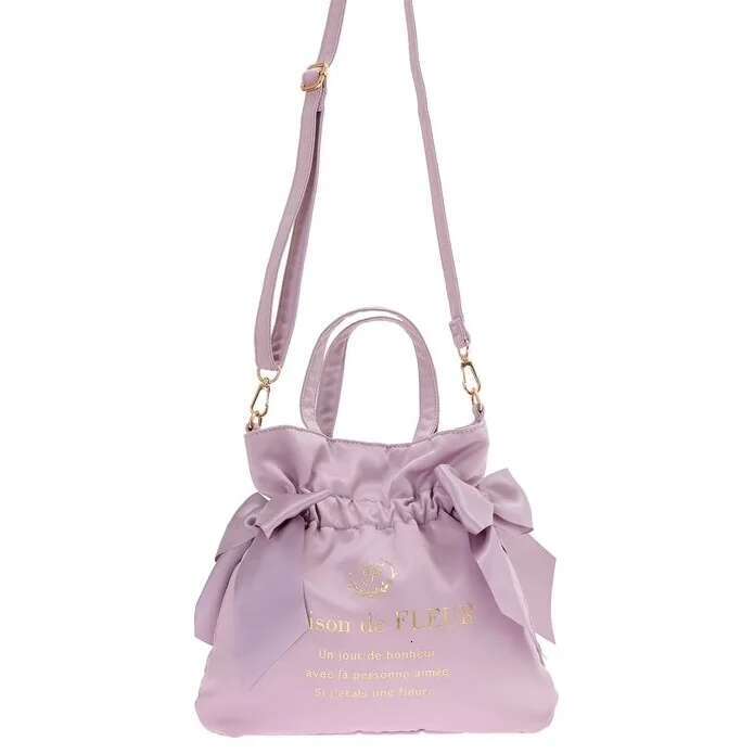 Japanese Satin Cute Sweet Double Bow Portable Women Niche Storage Shopping Messenger Bag With Long Shoulder Strap