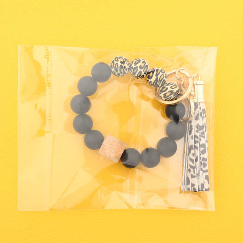 Silicone Key Ring Bracelet Beaded Wrislet Keychain Portable House Car Keys Holder Wristlet Wrist for Women Bangle Cute Keyrings Chains Girls with Leat