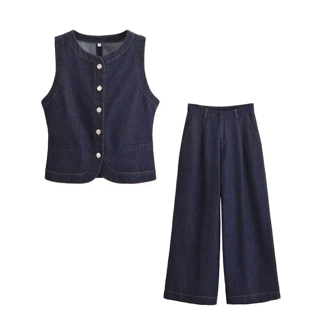 European and American style high waist wide leg jeans womens fashionable casual pants 250407