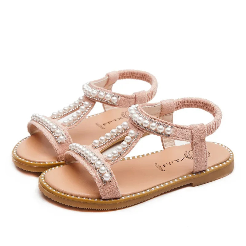 Fashion Kids Summer Shoe Children Beach Outdoor Toddler Sandals Baby Open Toe Girls Pearl Sandals Flat Non-slip Princes Shoe 250408