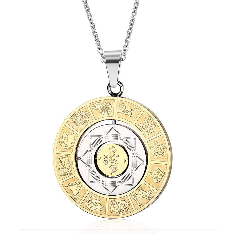 Hot selg Rotating Twee Zodiac Nine Palace Bagua Stainless Steel Buddha Pendant
