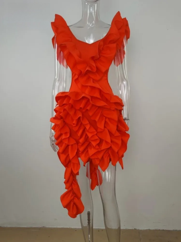 Sexy Ruffles Asymmetrical Evening Backless Midi Dress Women Solid Wer Sleeveless Elegant Party Dresses Clubwear