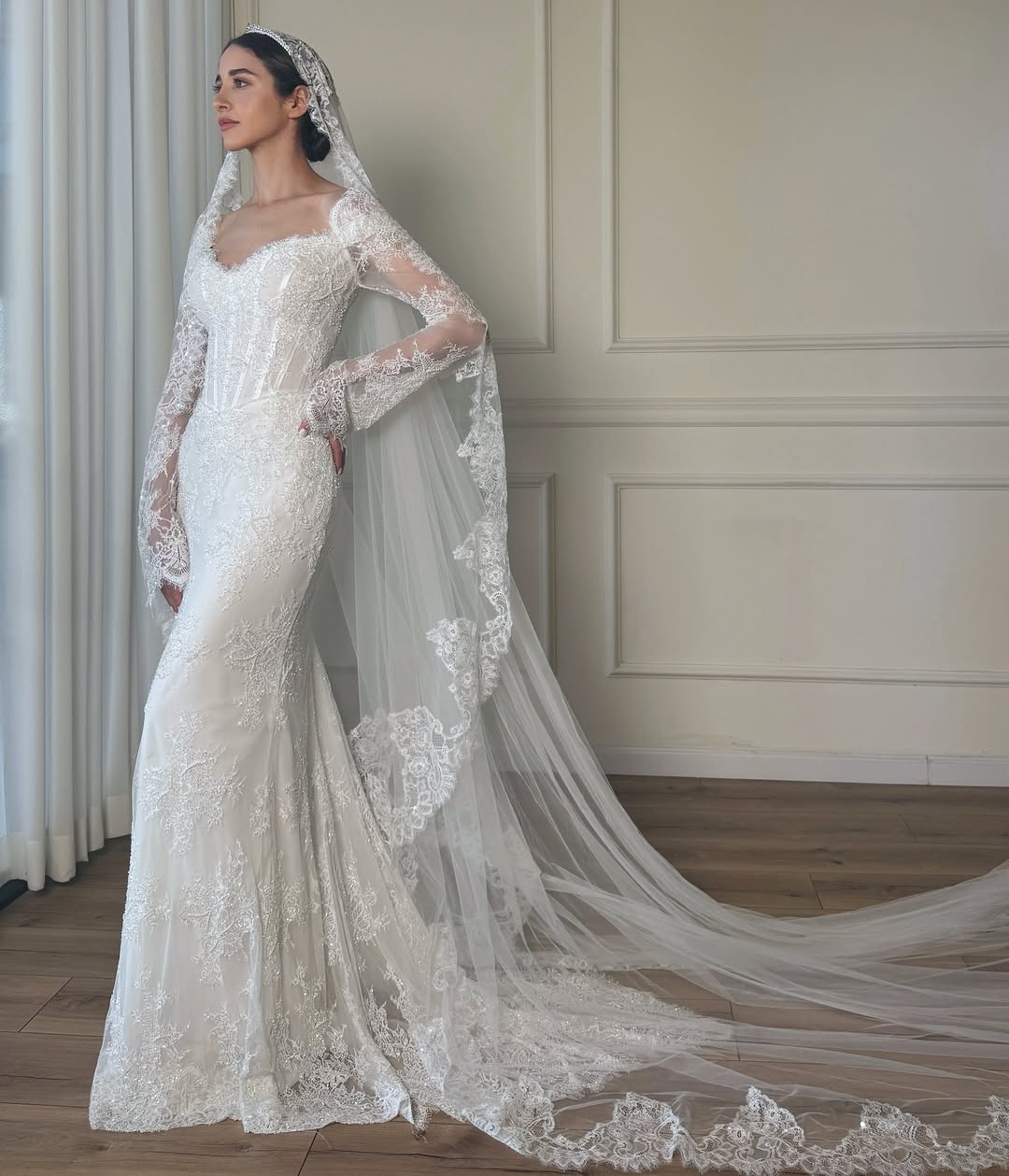 Designer Wedding Dress Sexy V Neck Off The Shoulder Transparent Lace Embroidery Mermaid Bridal Gowns With Veil BC21610 N08