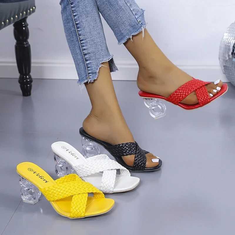 Transparent strange high-heeled sandals for women in summer 2021 plus size woven womens sliderXJ250407