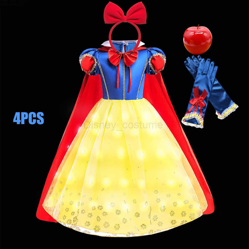 Disney Snow White Princess Dress Kids Girl Costume With Cape Headwear Halloween Carnival Birthday Party Cosplay Children Clothes Outfit X250408