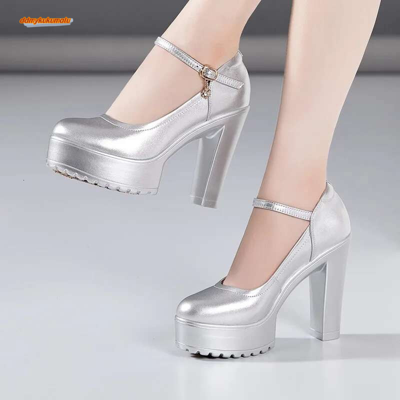 Cowhide High Heel With Heels Platform Mary Jane Women Pumps Office Work Shoe Women's Wedding Shoes 32-43 #ddmykukumalu ddmykukumalu