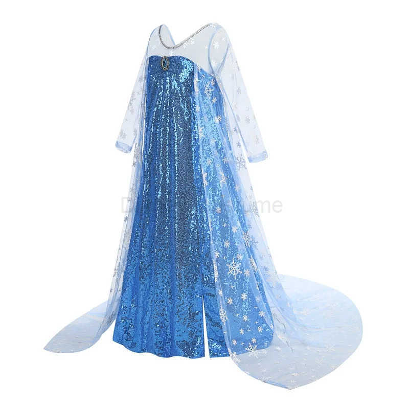 Disney New sequined blue Elsa party dress girl role-playing princess costume toddler birthday carnival costume accessories X250408