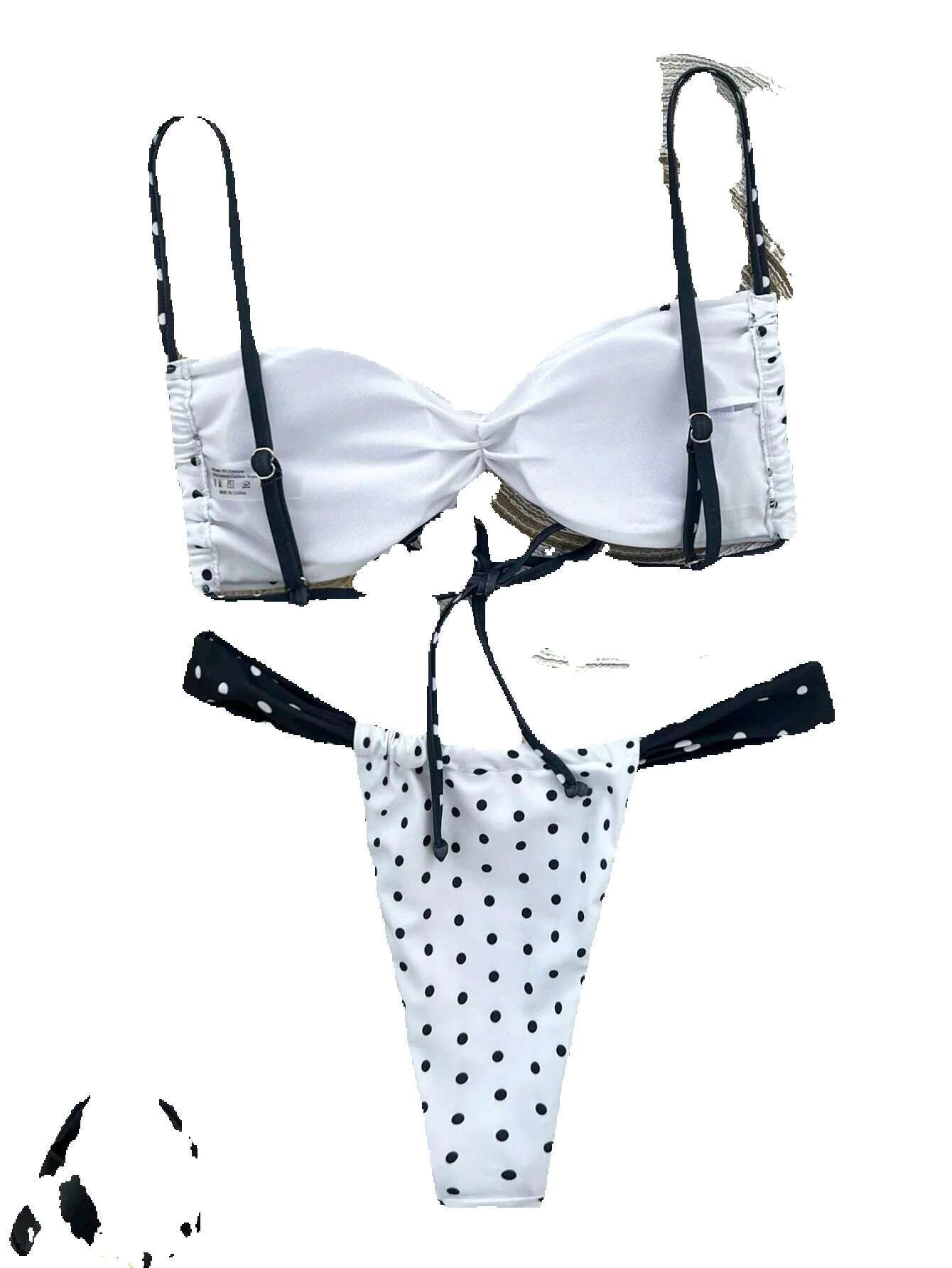 European and American polka dot bikini, solid color stitched swimsuit, split style, women's, new series