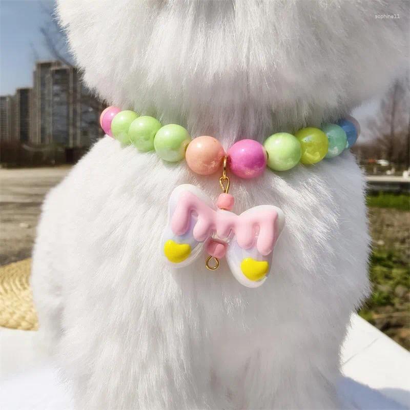 Update Fashion Trendy Handmade Colorful Pearl Collar With Resin Bows Pendant For Dogs And Cats Adjustable Pet Jewelry Necklace