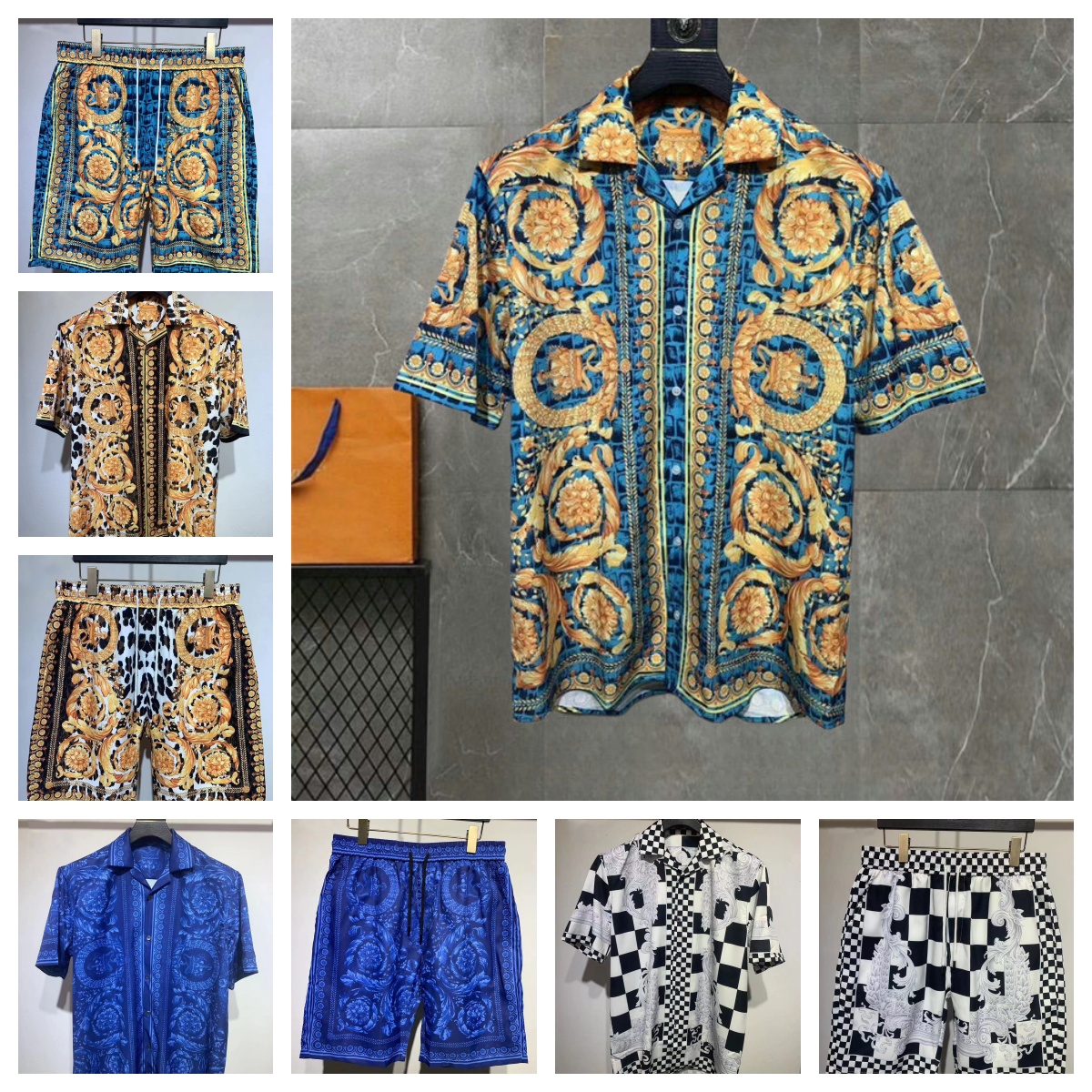 Stylish beach shirt Men's designer Silk Bowling Shirt Casual Shirt Women's summer short sleeve loose personality shirt