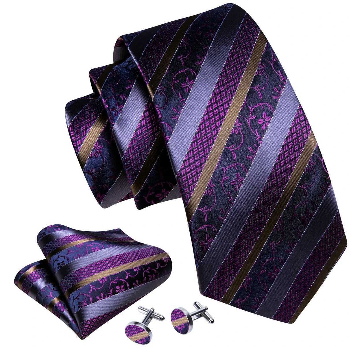 Barry. Jacquard Striped Silk Mens Tie Pocket Sqaure Cufflinks Set Designer Necktie For M Wedding Business Party nts X250407