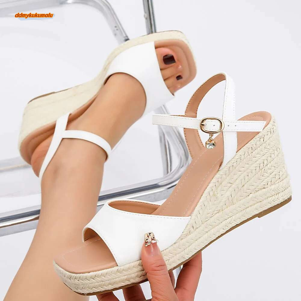 2025 Comfy Walking Big Size 43 Summer Women's Espadrilles Ankle Strap Platform Sandals High Heels Wedges Shoes Woman ddmykukumalu