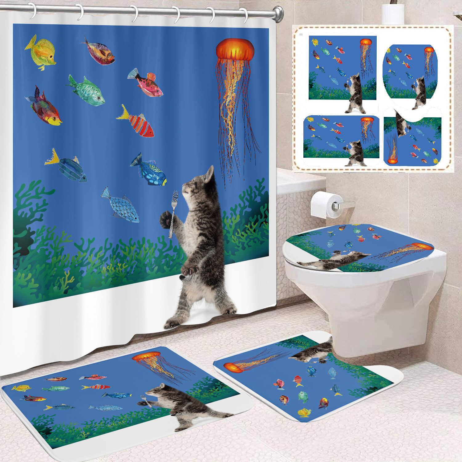 YL-37666 Factory direct sales watercolor daisy bathroom shower curtain/toilet partition curtain/no-drill curtain/shower curtain