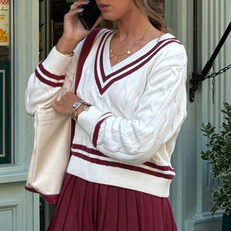 Women's color-blocked striped sports top, V-neck long-sleeved top, popular for sports, running, and fitness, fall clothing, women's office o