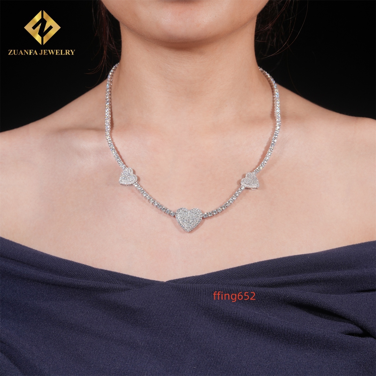 Iced Out Worldwide Shipping VVS 3MM Moissanite Heart Style Tennis Necklace 925 Silver Fashion Tennis Chain Moissanite Jewelry