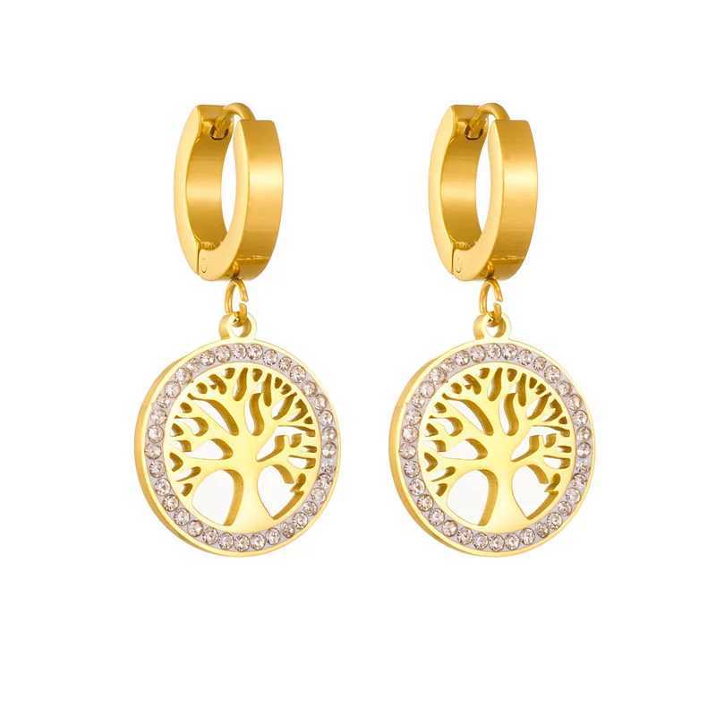 304 Stainless Steel Retro Hollow Inlaid Zircon Tree Of Life Peace Pendant Necklace Bracelet Earrings Ladies Wedding Jewelry Set Y250408