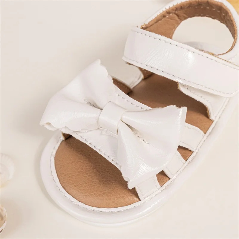 Cute Baby Girl Sandals Stylish PU Leather Non-slip Bowknot Flats for Summer Comfortable Toddler Shoes for Everyday Wear 250407