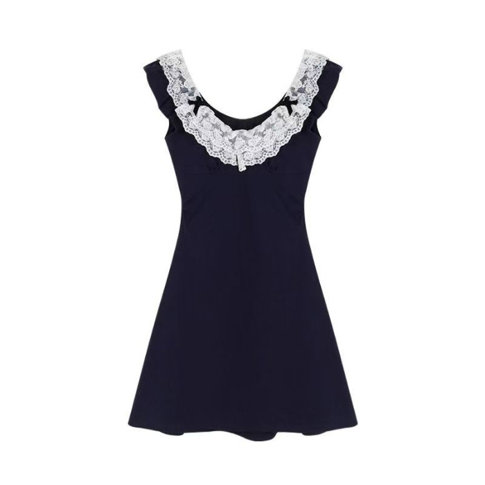 S33 Small flying sleeve design waist temperament small slim hot girl short skirt