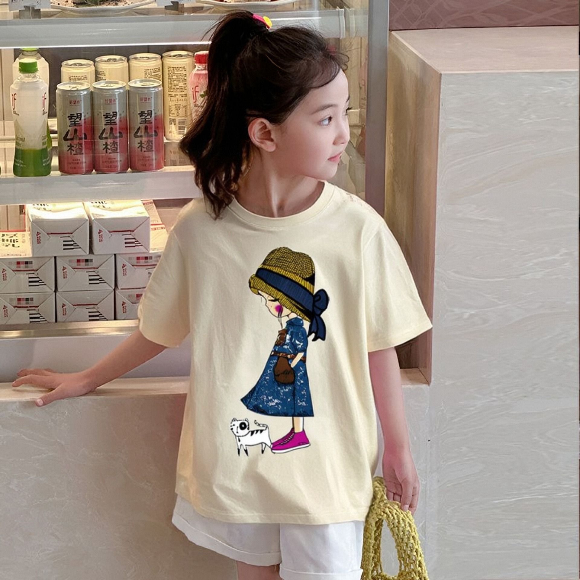 Ddmyshoesvip Girls Short Sleeved T Shirt New Summer Clothing Cartoon Printed Children S Clothing Little Girls Round Neck Pure Cotton Top Trendy
