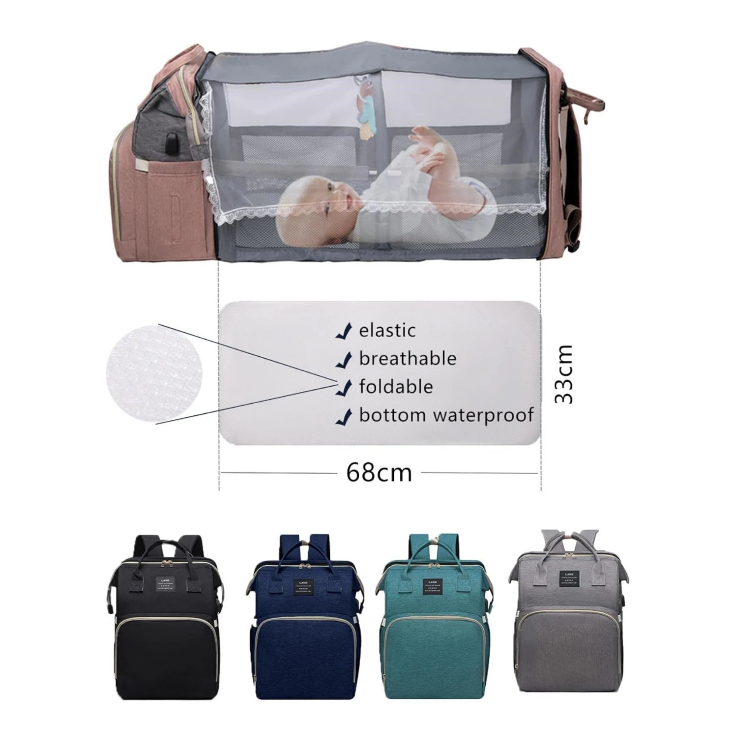 3 In 1 Foldable Baby Diaper Bags Backpack Waterproof Large Capacity Baby Travel Crib Bed Portable Maternity Mommy Baby Nappy Bag 250407