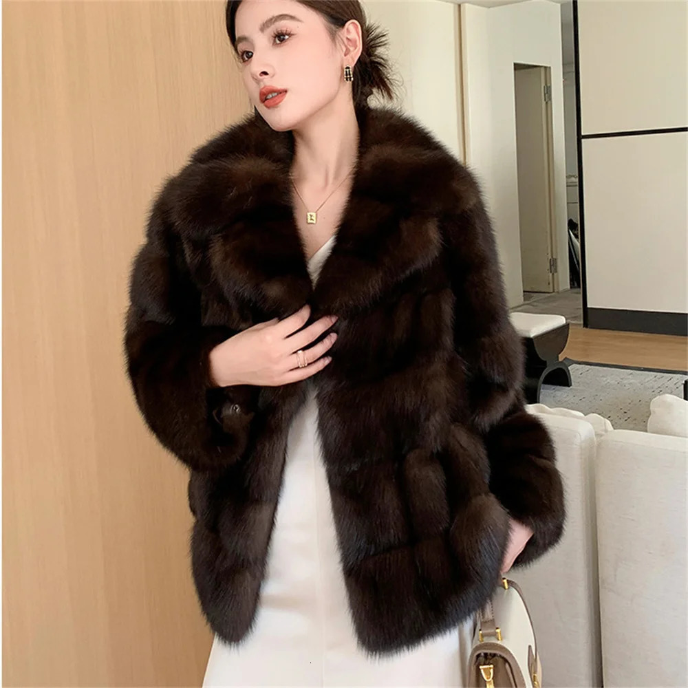 Street Style Winter Faux Fur Coat Women Fluffy Sable Outerwear Overcoat Girl With Thick Furry Warm Jacket 251030