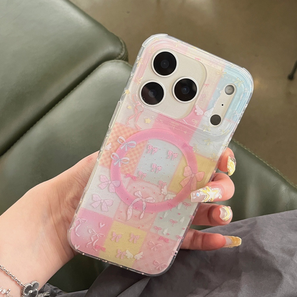Heart Bow Magnetic Stand Phone Case Suitable for iPhone 17 Pro Max iPhone 16/15 Pro 14