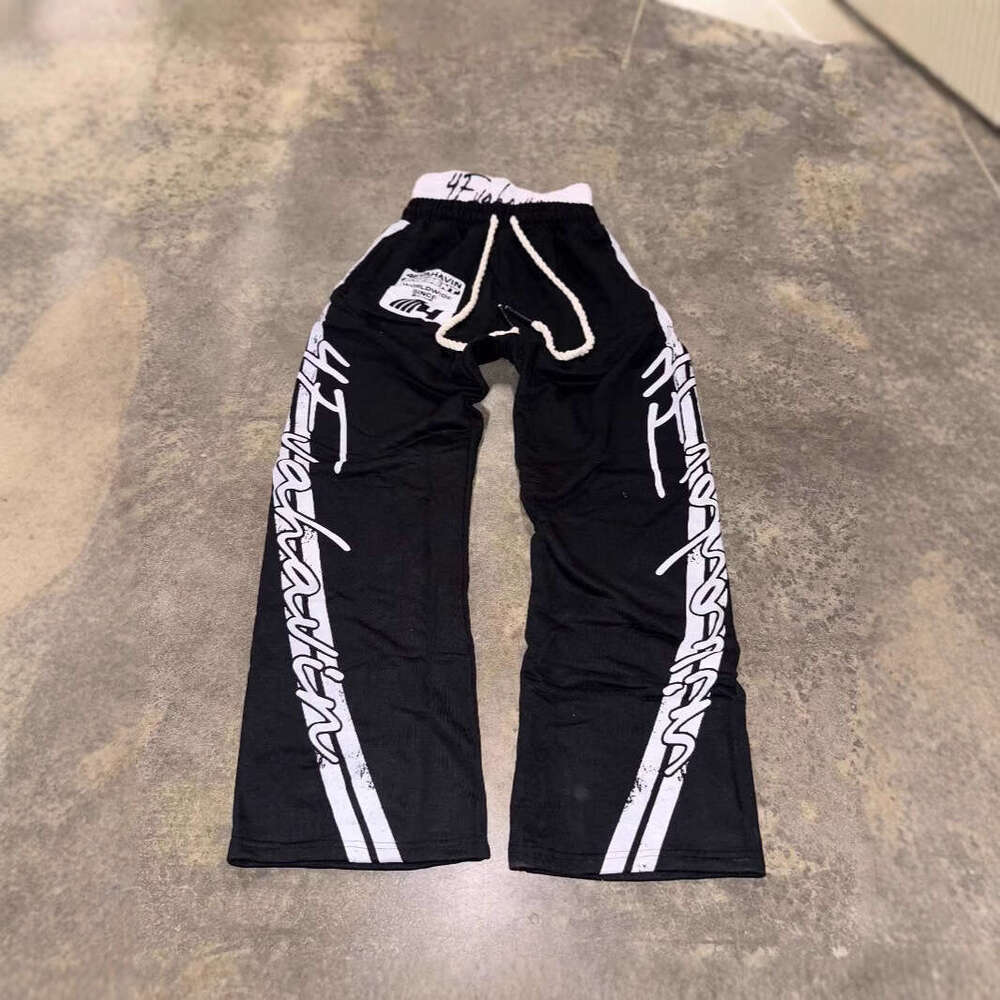 American hip-hop street style unisex double waisted design loose large three-dimensional printed casual pants