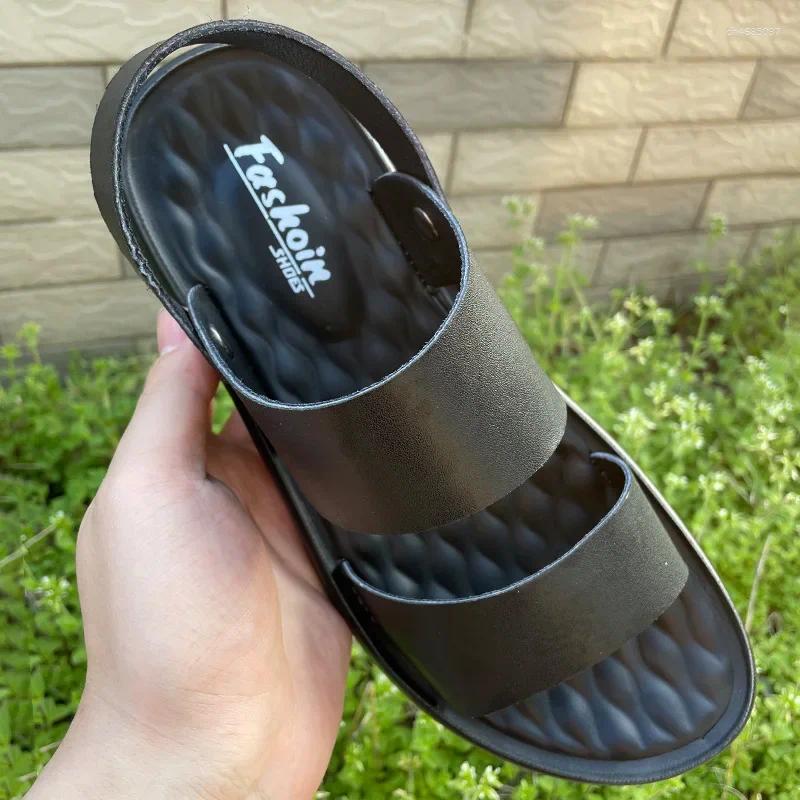 Sandals Summer Men's Casual Thick Bottom Soft Sole Anti-Slip Leather Beach Two-In-One Dry Wedges Platform Slippers hurenlakeshoes hurenlakeshoes