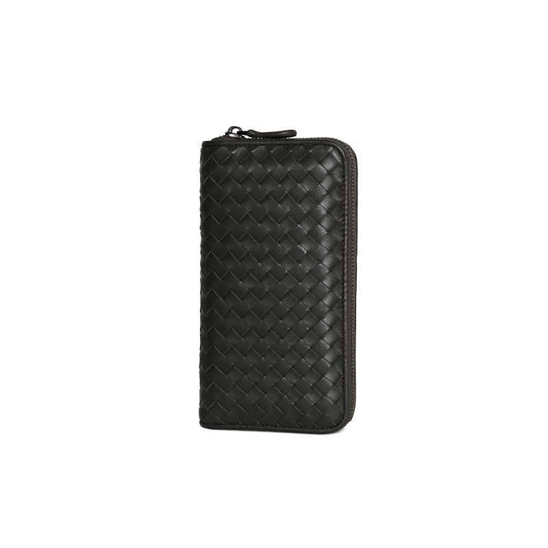 new Vintage hand-woven wallet fashionable commuting genuine leather zipper small leather bag long and exquisite women's card holder