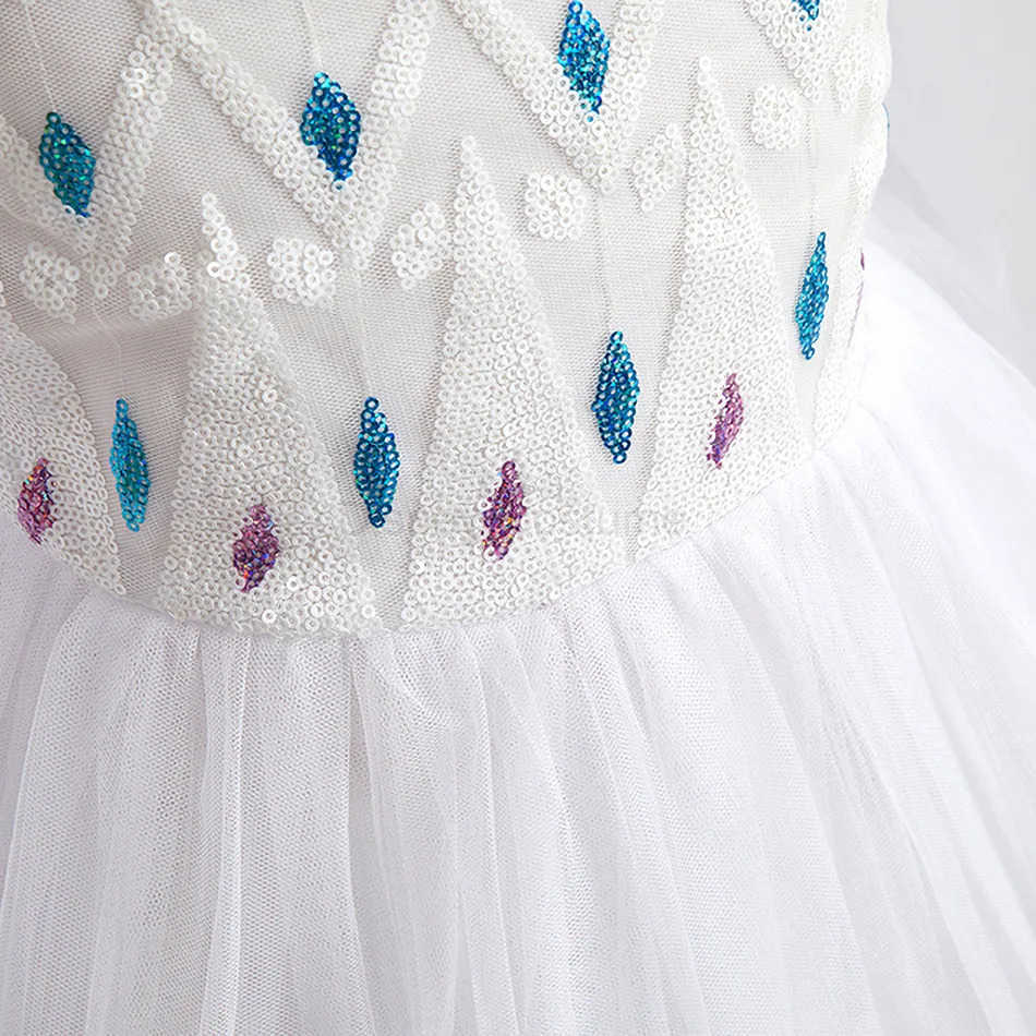 Disney Childrens Frozen Birthday Party Princess White Dress Elsa Sleeping Glitter Mesh Vest Role Playing Dress Carnival Girls Clothing X250408