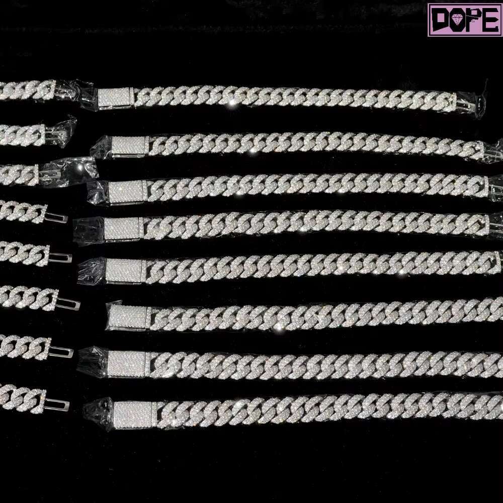 Custom HIgh Quality 2 Rows 13mm Moissanite Cuban Bracelet Men S925 D VVS Moissanite Cuban Link Bracelet