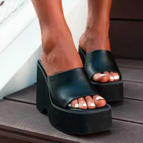2024 Summer Womens New Thick Bottom White High Heels Womens Slope High Heels Square Toe Sandals Size 35-43XJ250407