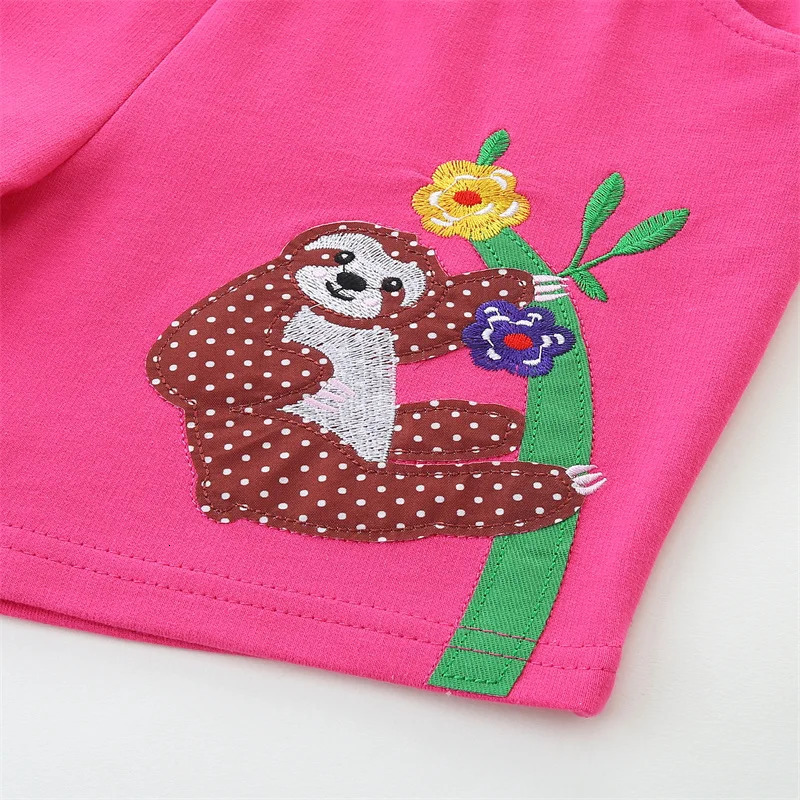 Jumping Meters 2-7T Summer Shorts For Boys Girls Pockets Sloth Applique Baby Drawstring Toddler Short Pants Fashion Kids Clothes 250408