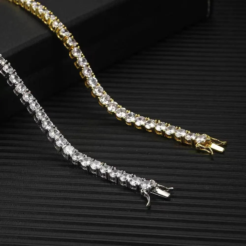 Sier Necklace Dia Hip Hop Jewelry 3mm - 6mm jewlery designer for women Tennis Chain Bracelet Pass Tester