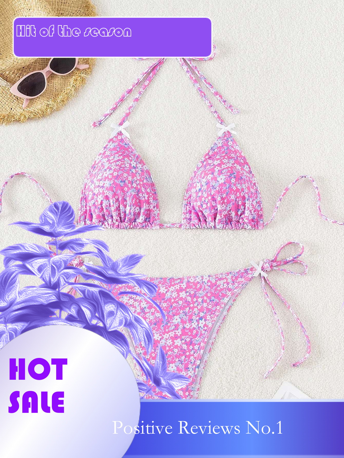 Dongdumaoyi Sexy Pink Floral Print Bikini Set Women Push Up Bra Butterfly Tie Side Thong Swimsuit Brazilian Bathing Suit Micro Swimwear
