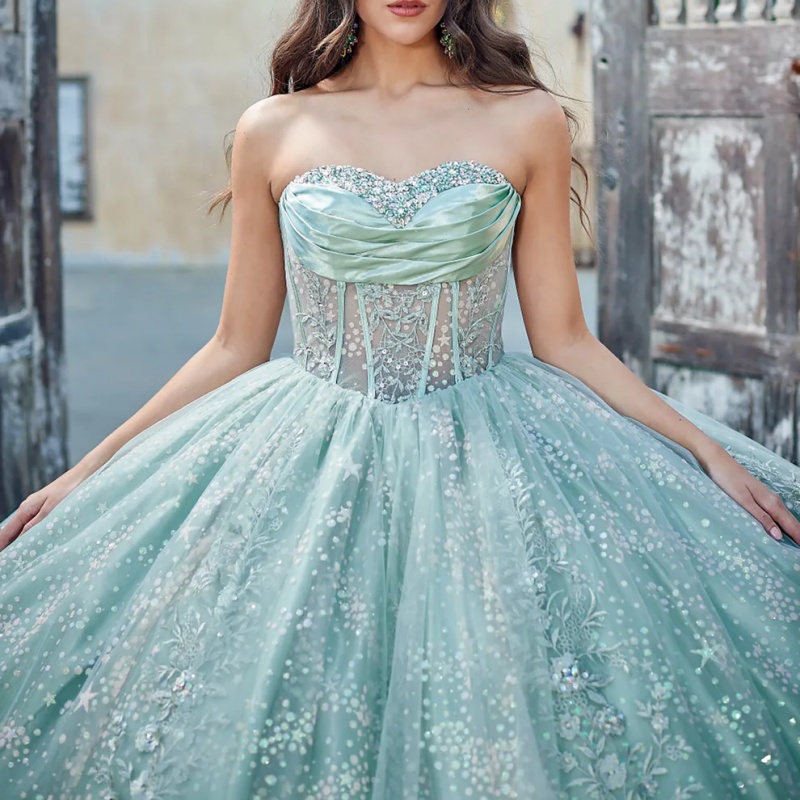 Mint Green Shiny Quinceanera Dresses Off Shoulder Ball Gown Sweet 16 Dress Applique Lace Beads Tull Birthday Party Vestidos 15 De Anos